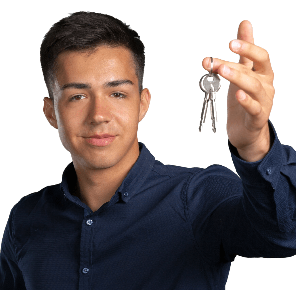 young man holding set house keys 1